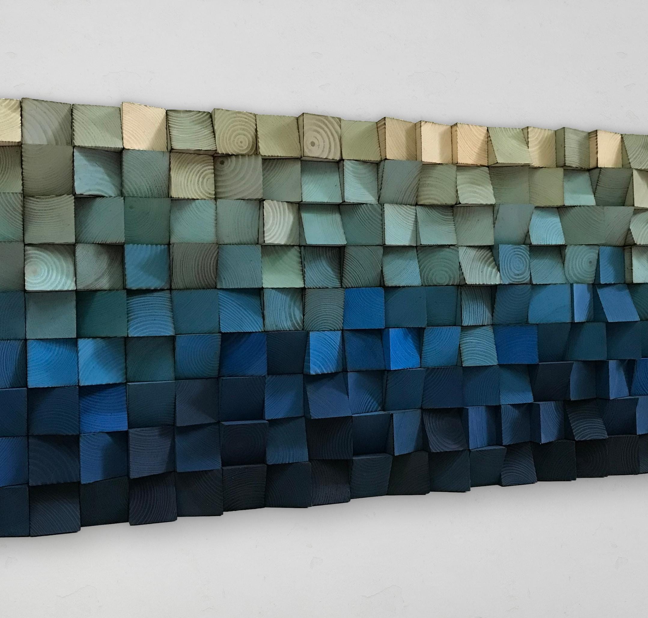Wood Wall Art - Blue Wall Decor - Wood Sound Diffuser