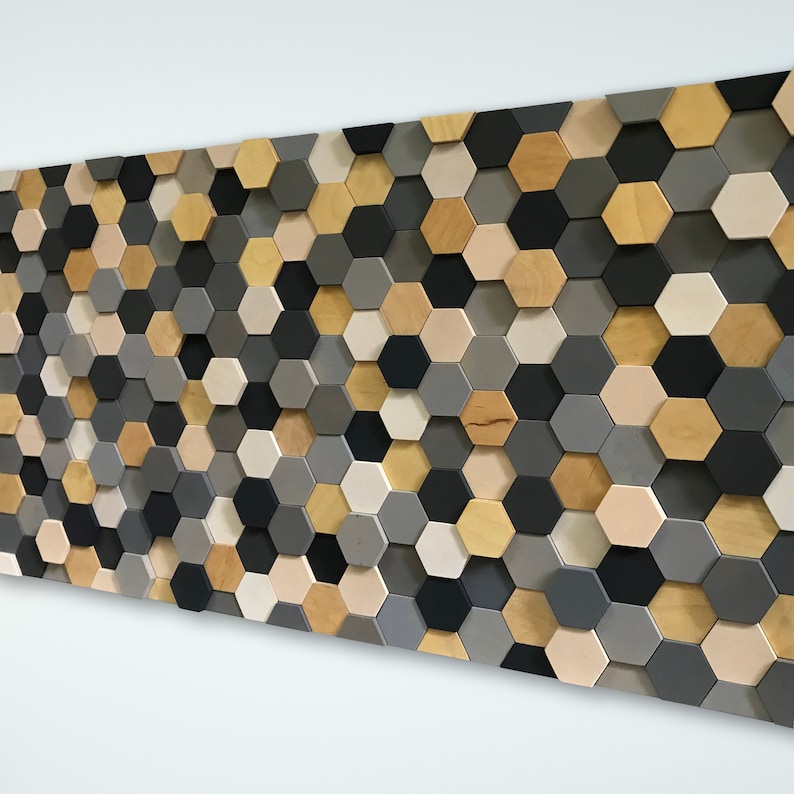 Wood Wall Art Hexagon Wall Decor Wood Mosaic READY TO SHIP Etsy Canada