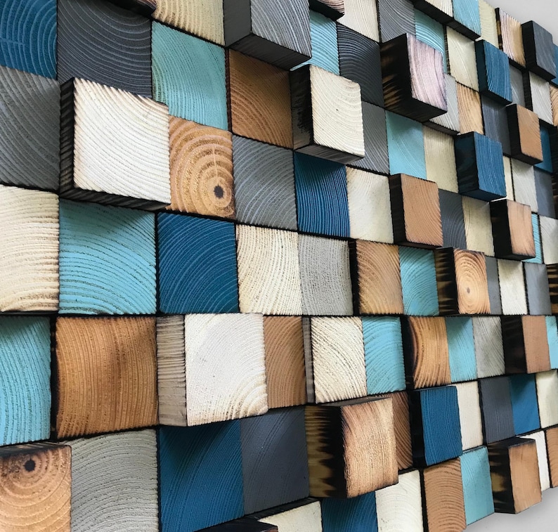 Reclaimed Wood Wall Art – Geometric Wooden Mosaic Decoration - Etsy