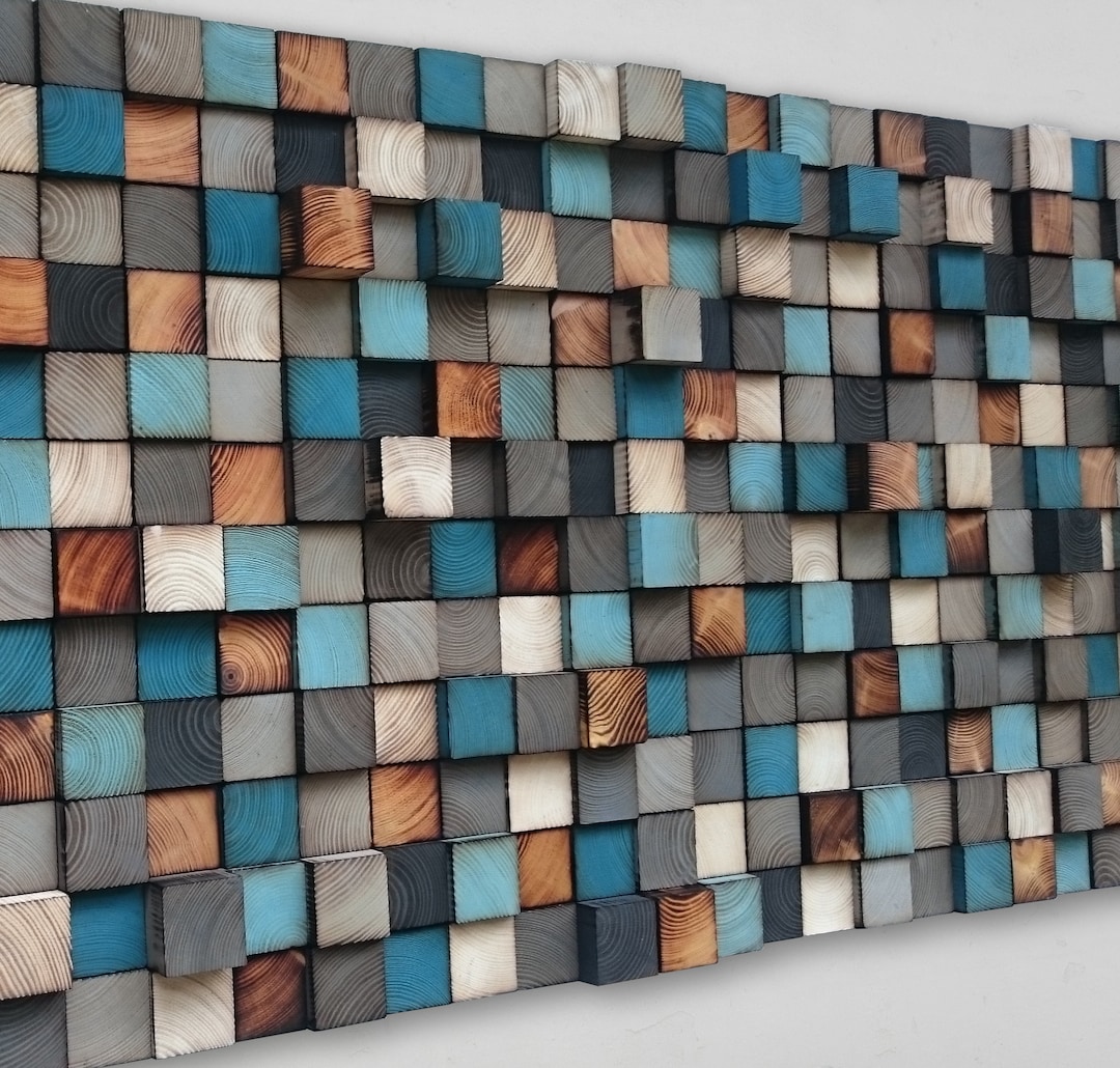 Reclaimed Wood Mosaic Wall Art – Geometric Wood Sculpture - Etsy