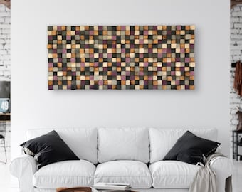 Reclaimed Wood Mosaic Wall Art - Gray, Purple, and Natural
