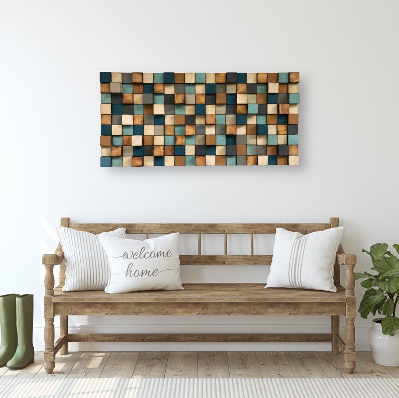 Reclaimed Wood Wall Art – Geometric Wooden Mosaic Decoration - Etsy