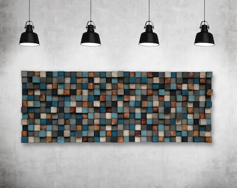 Cuadro decorativo de mosaico de madera reciclada - Cabecero Queen