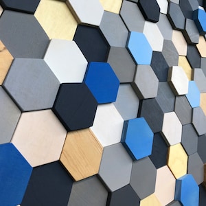 Wood Wall Art - Hexagon Wall Decor - Wood Mosaic