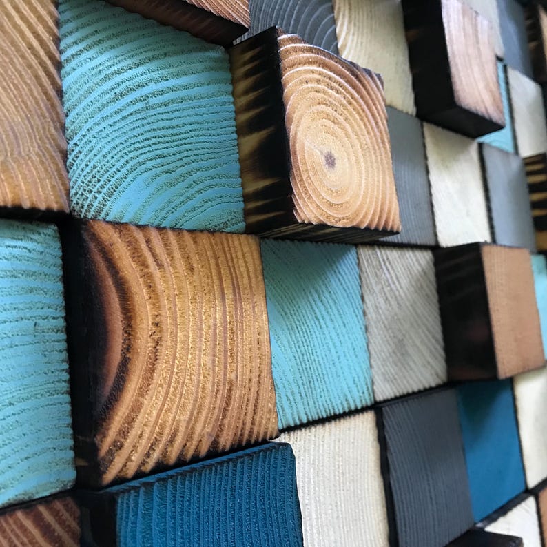 Reclaimed Wood Wall Art – Geometric Wooden Mosaic Decoration - Etsy