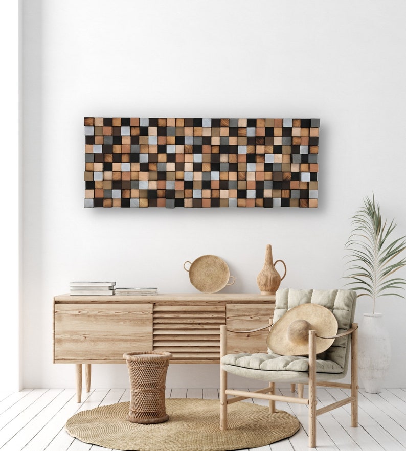 Reclaimed Wood Mosaic Wall Art – 3D Geometric Wood Blocks - Etsy