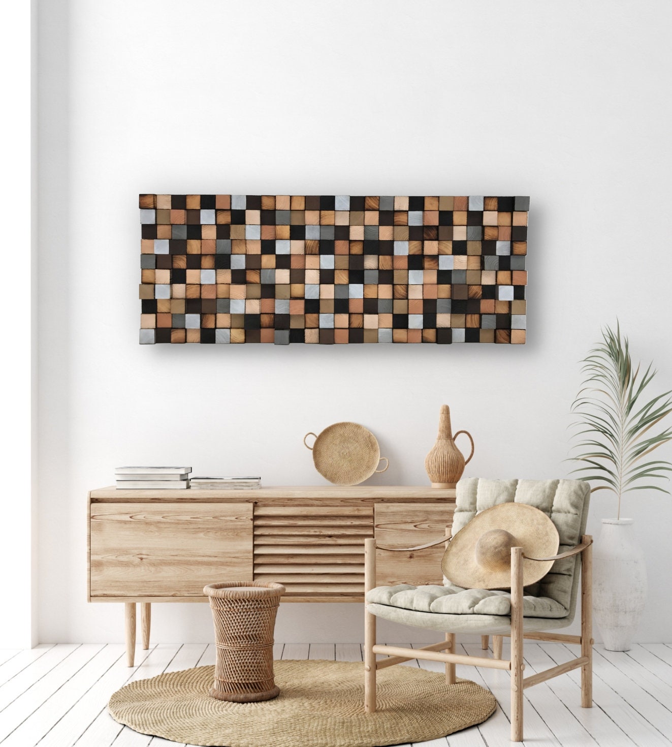 Reclaimed Wood Mosaic Wall Art – 3D Geometric Wood Blocks - Etsy