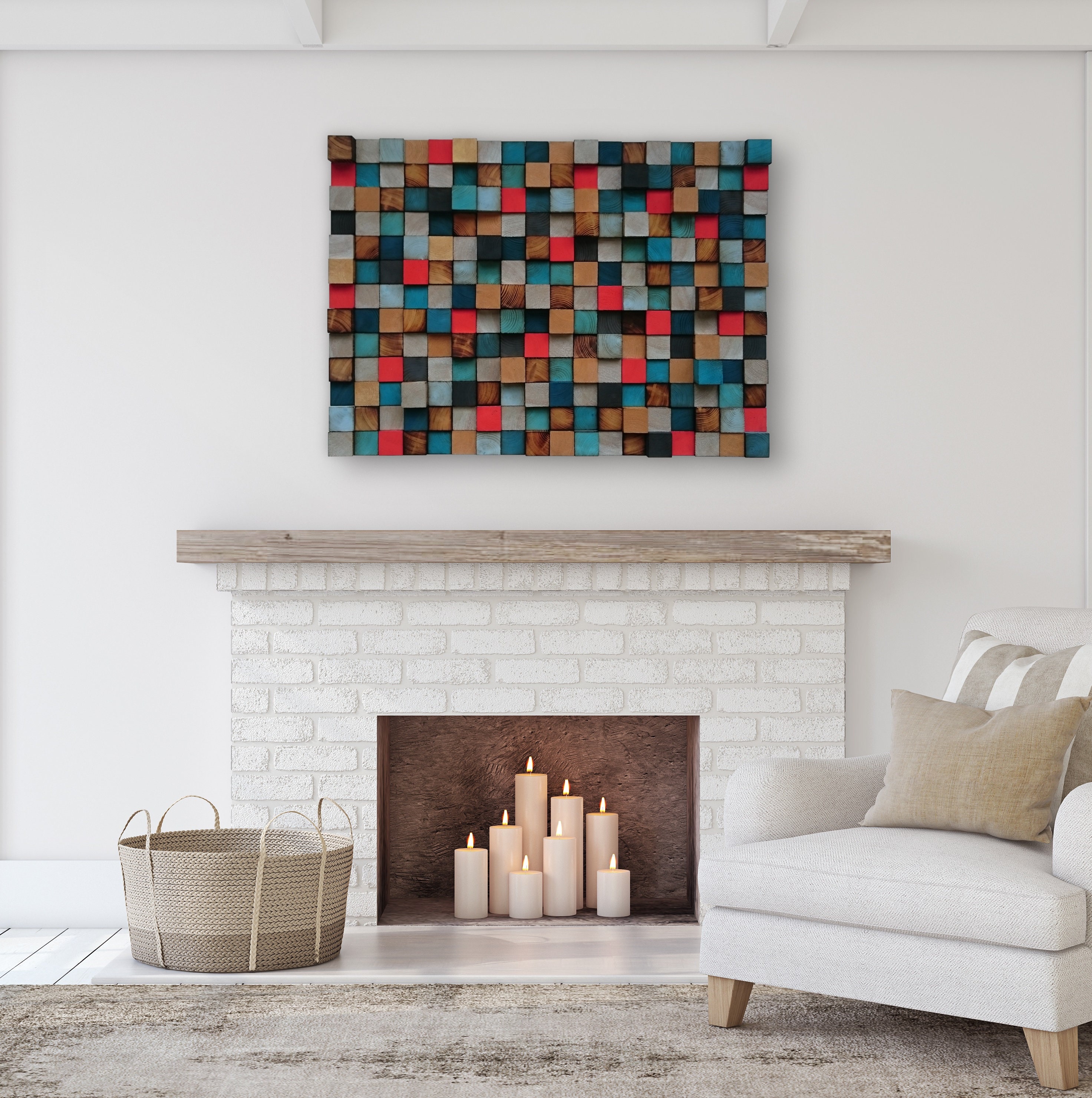 Reclaimed Wood Mosaic Wall Art – Colorful Wooden Sculpture - Etsy