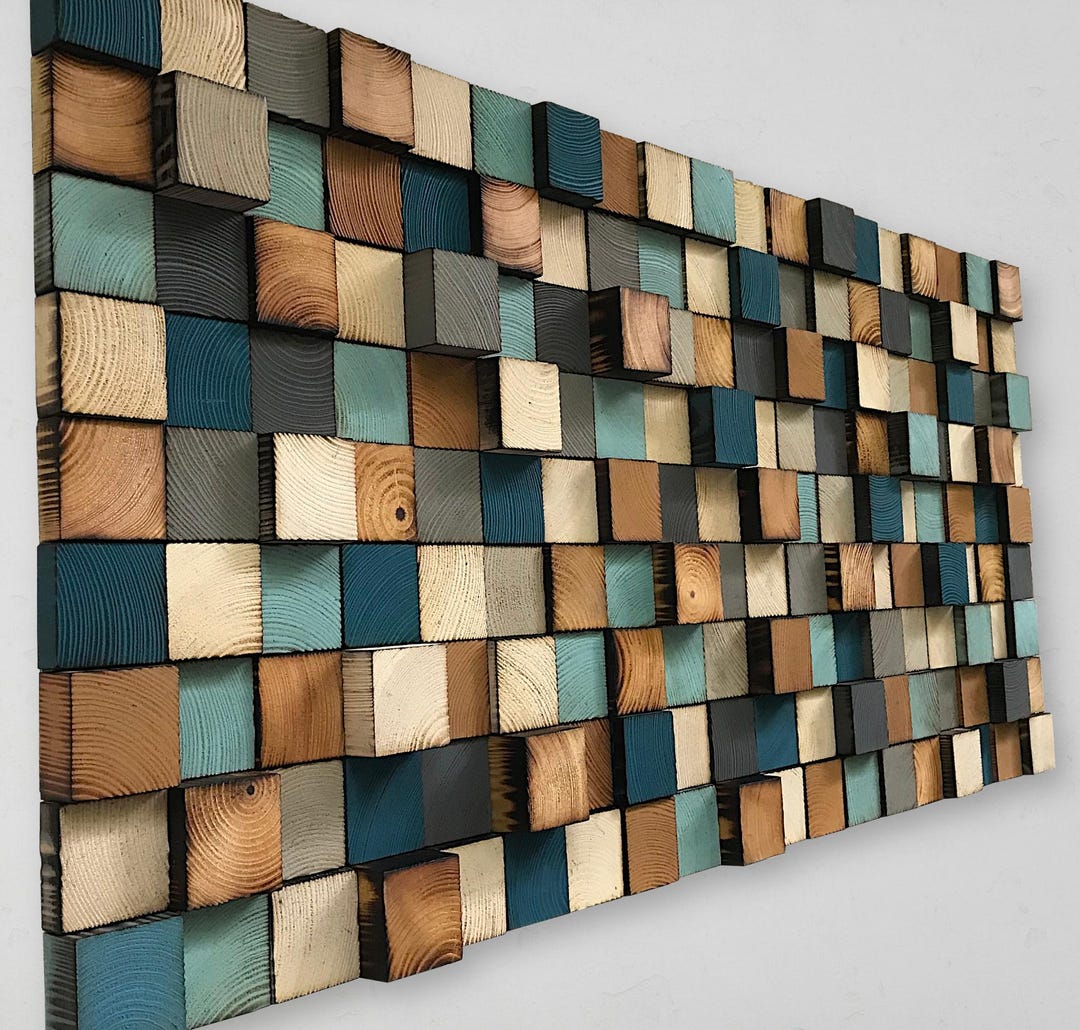 Reclaimed Wood Wall Art – Geometric Wooden Mosaic Decoration - Etsy