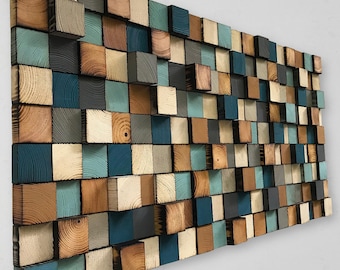 Reclaimed Wood Wall Art – Geometric Wooden Mosaic Decoration