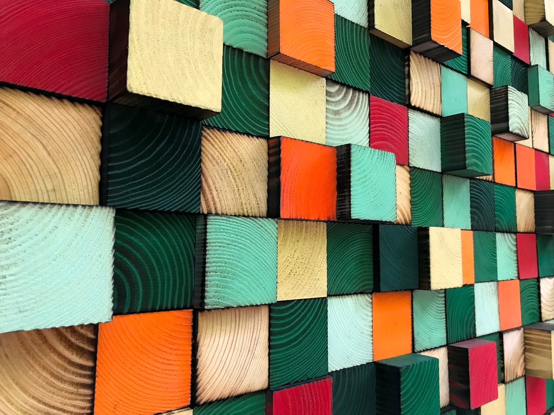 Handmade Reclaimed Wood Wall Art – Colorful Geometric Mosaic - Etsy