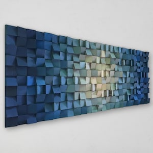 Blue Wood Wall Art Mosaic – Handmade Reclaimed Pine Sound Diffuser