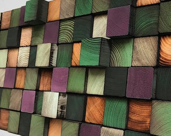 Altholz Kiefernholz Wandkunst - Bunte Mosaik Holzblock Dekor
