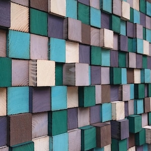 Houten muurkunst - teruggewonnen houtkunst - houten mozaïek