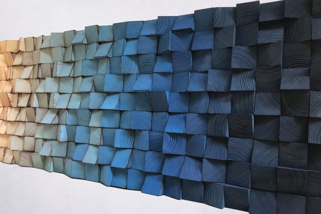 Reclaimed Wood Mosaic Wall Art – Beige & Blue Sound Diffuser - Etsy