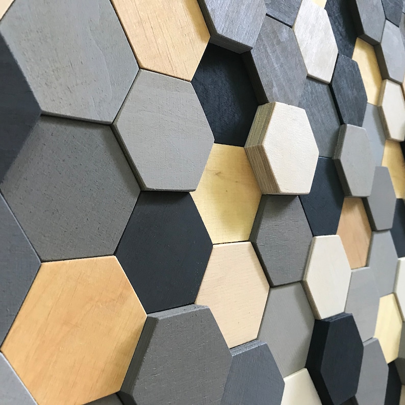 Wood Wall Art Hexagon Wall Decor Wood Mosaic READY TO SHIP Etsy Canada