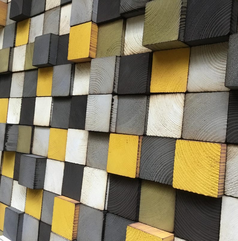 Reclaimed Wood Geometric Wall Art – Hand-painted Mosaic - Etsy