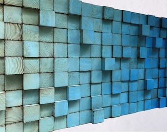 Wood Wall Art - Wood Sound Diffuser - Reclaimed Wood Art - Ombre Wall Art