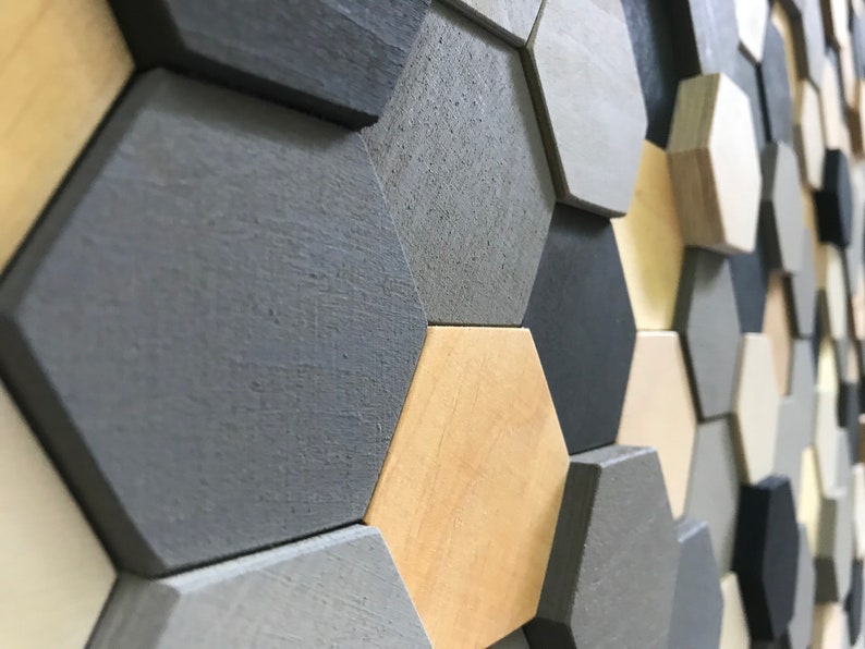 Wood Wall Art Hexagon Wall Decor Wood Mosaic READY TO SHIP Etsy Canada