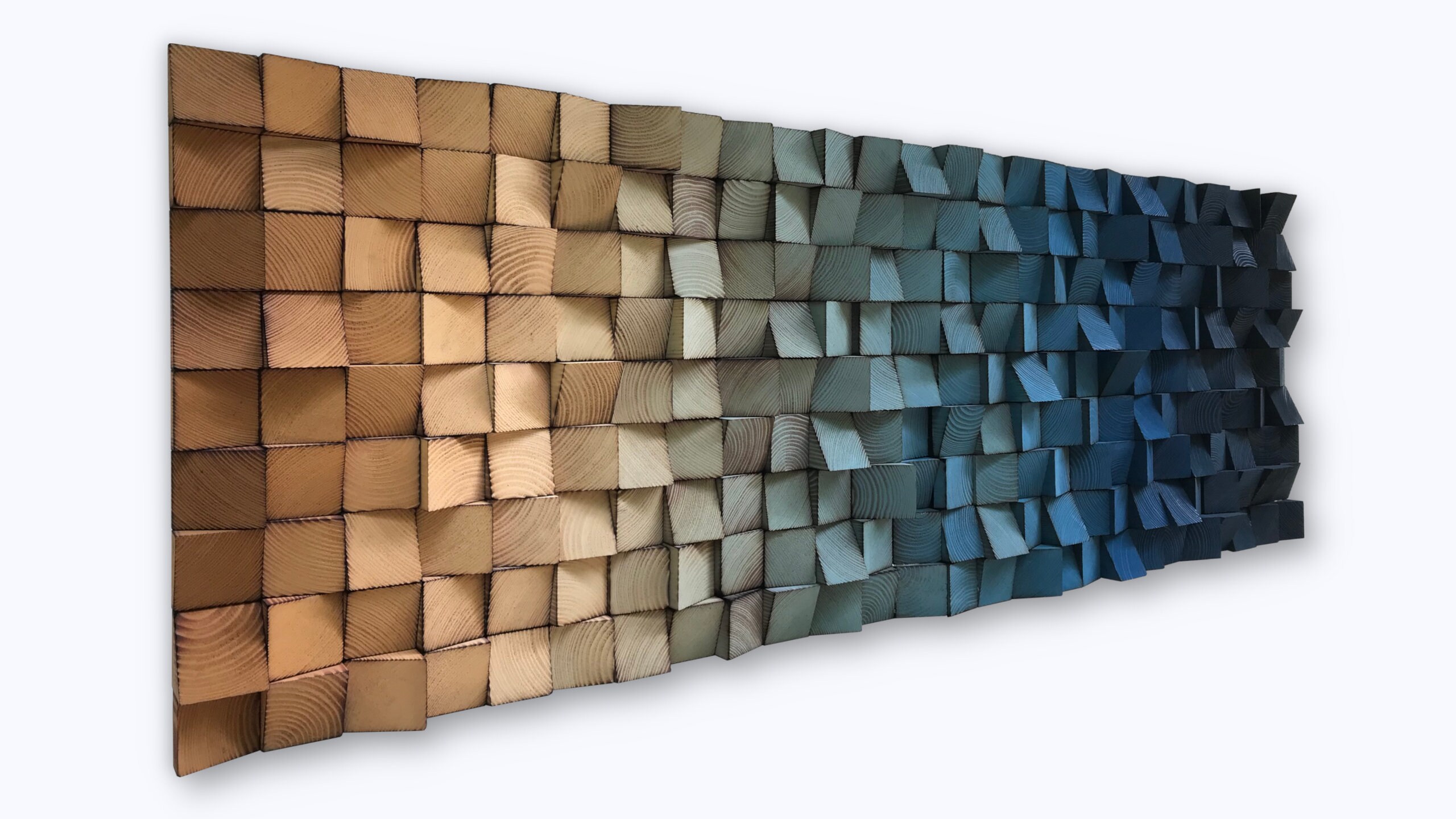 Reclaimed Wood Mosaic Wall Art – Beige & Blue Sound Diffuser - Etsy