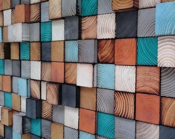 Reclaimed Wood Wall Art - Geometric Mosaic Sound Diffuser