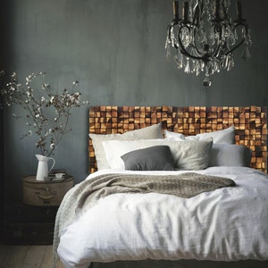 Rustic Pine Wood Queen Headboard - Handmade Mosaic Wall Art