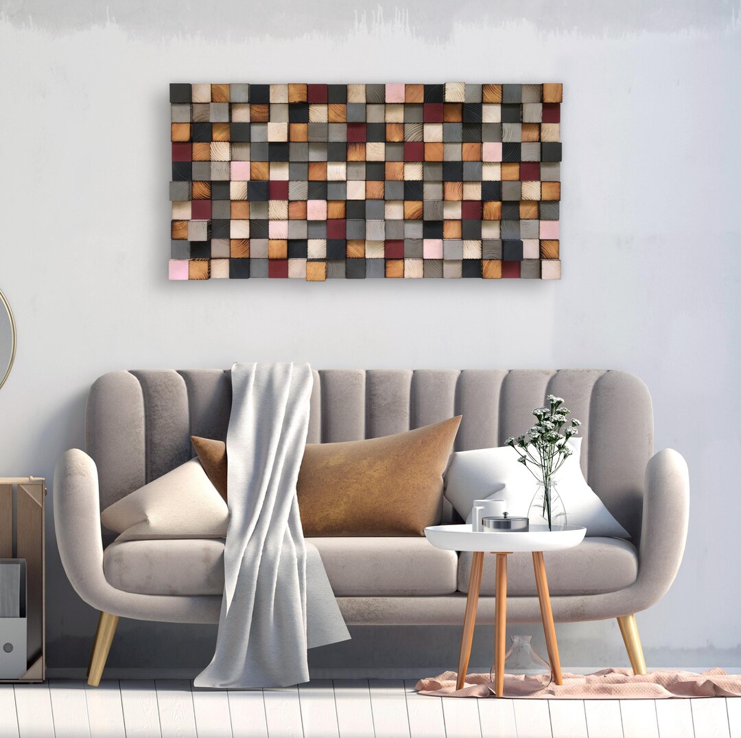 Reclaimed Wood Wall Art Mosaic - Handmade Geometric Wood Blocks - Etsy