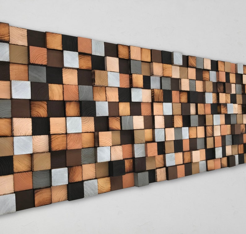 Reclaimed Wood Mosaic Wall Art – 3D Geometric Wood Blocks - Etsy