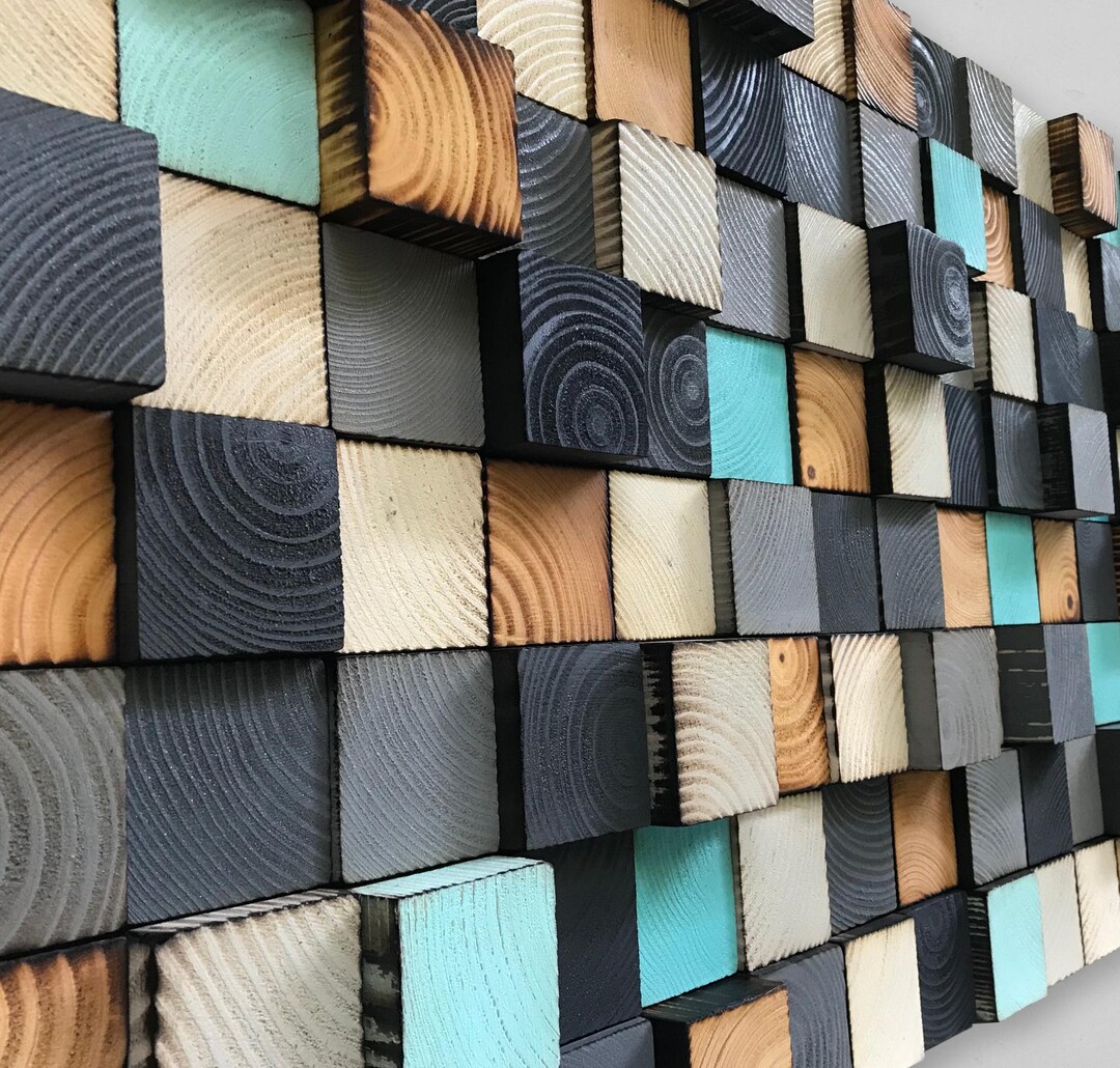 Handmade Reclaimed Wood Mosaic Wall Art – Geometric Wood Decor - Etsy