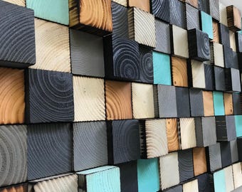 Handmade Wood Wall Art - Geometric Wall Decor - Wooden Mosaic - READY TO SHIP