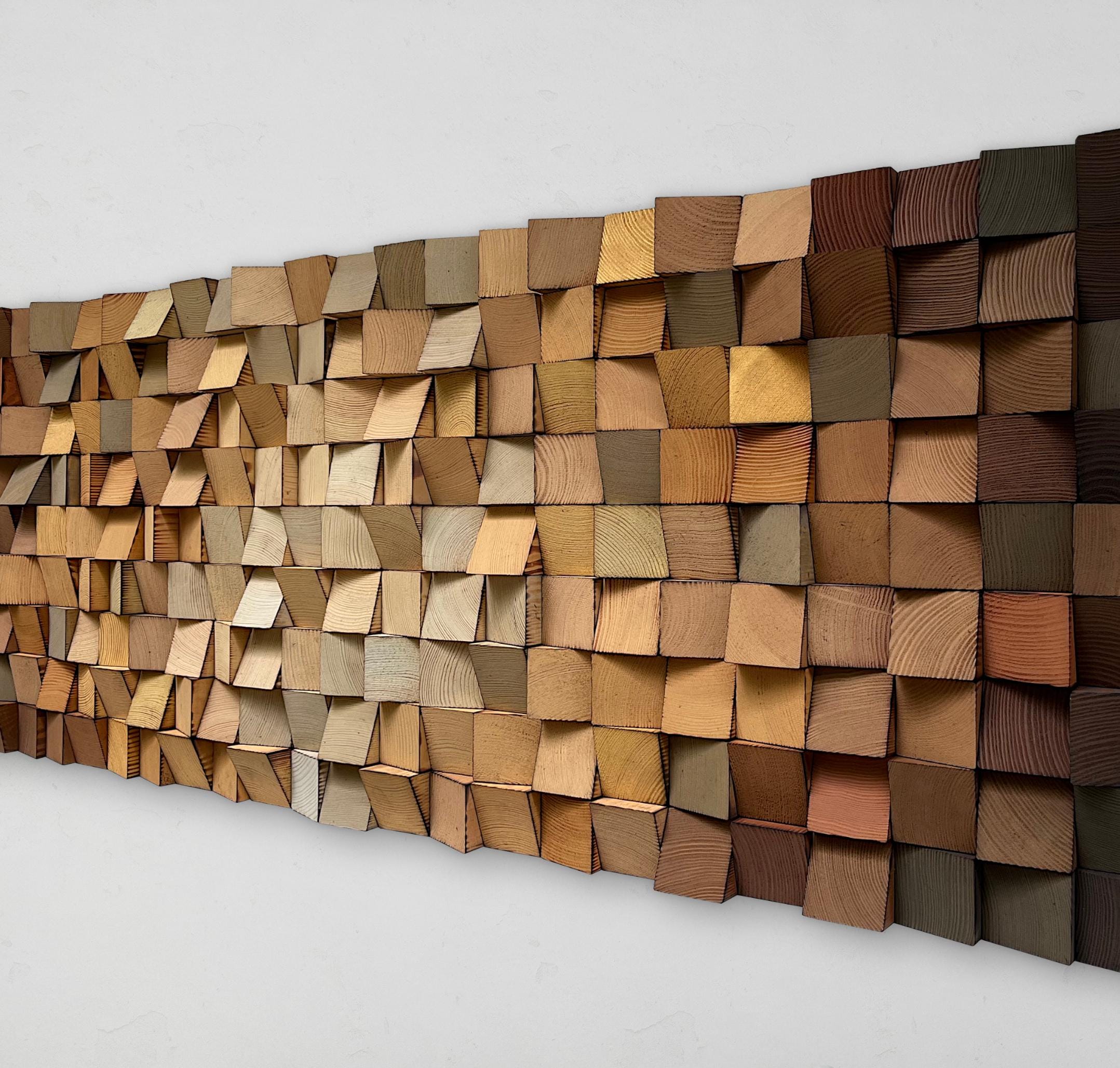 Reclaimed Pine Wood Gradient Wall Art - Handmade Wooden Mosaic - Etsy