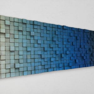 Blue Reclaimed Wood Wall Art – Large Geometric Wood Mosaic