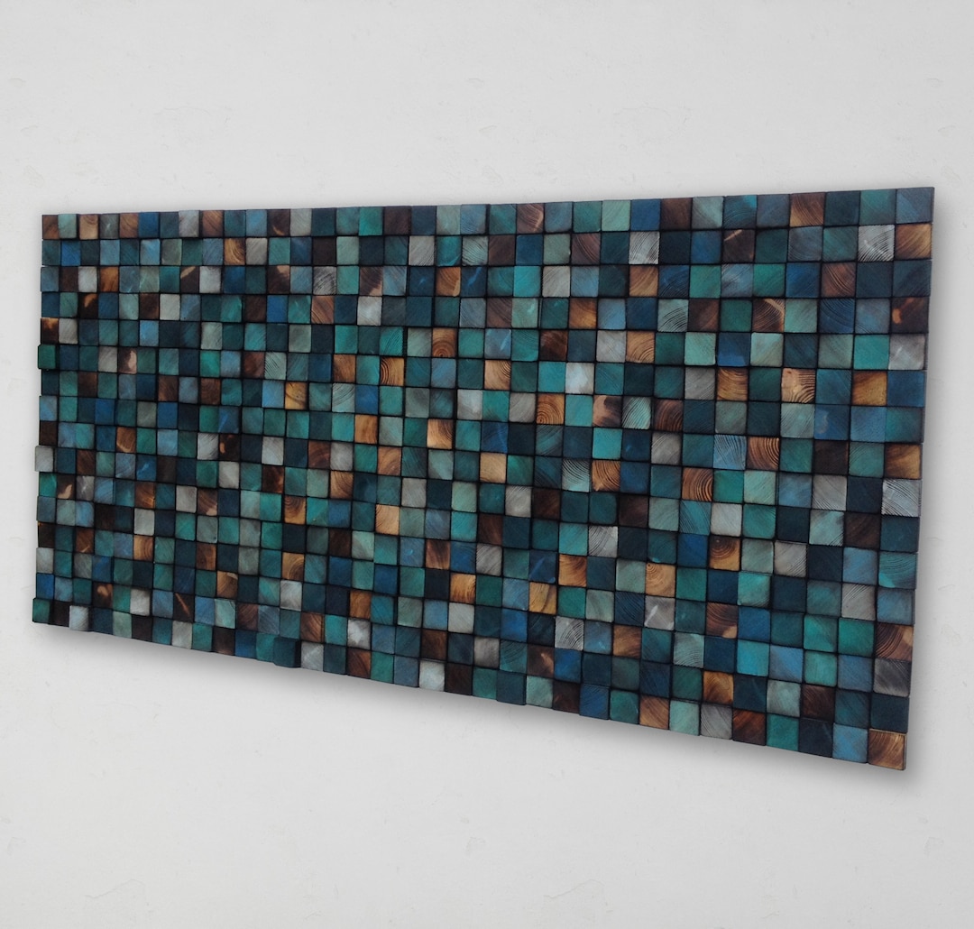 Reclaimed Wood Wall Art – Blue Turquoise Mosaic Headboard - Etsy