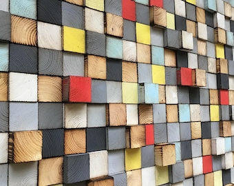 Reclaimed Wood Mosaic Wall Art – Geometric Sound Diffuser