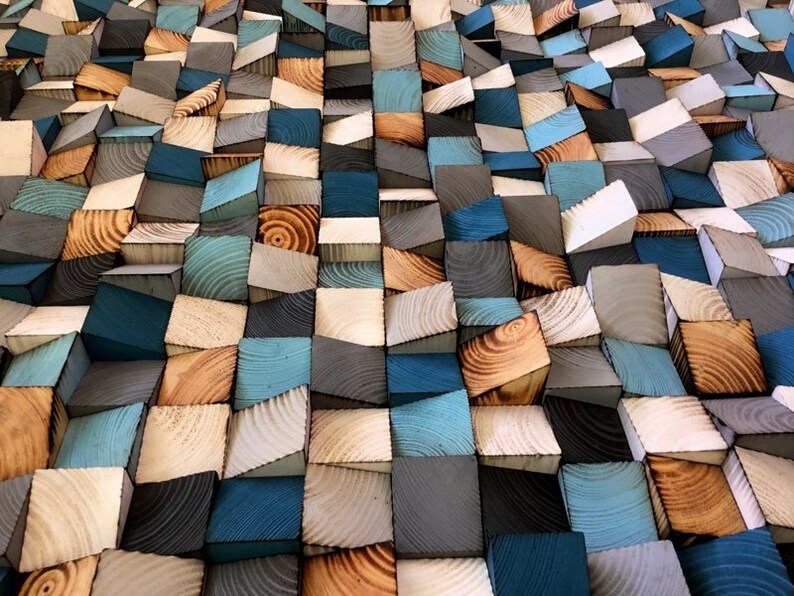Large Reclaimed Wood Wall Art – Geometric Mosaic Sound Diffuser - Etsy