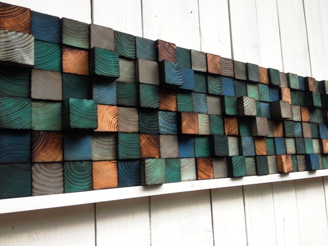 Reclaimed Wood Wall Art Wood Wall Mosaic Geometric Art Etsy