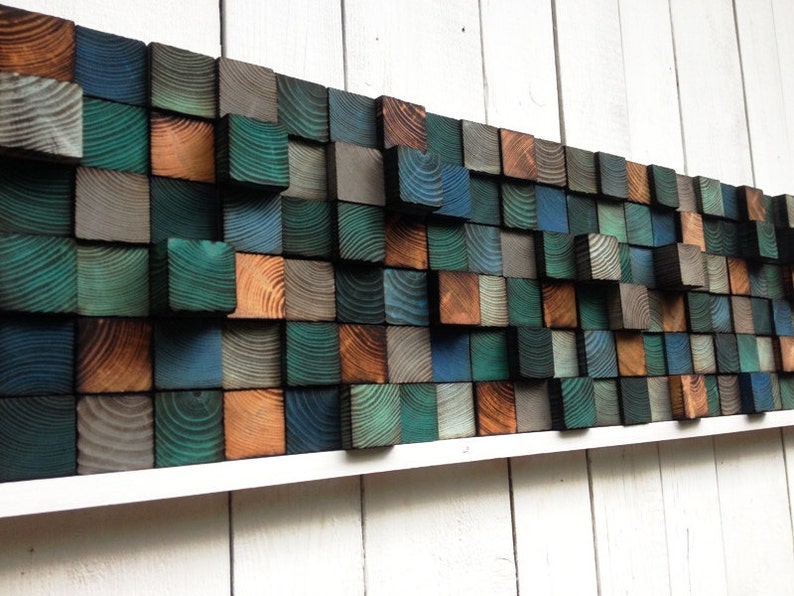 Reclaimed Wood Wall Art Wood Wall Mosaic Geometric Art image 1