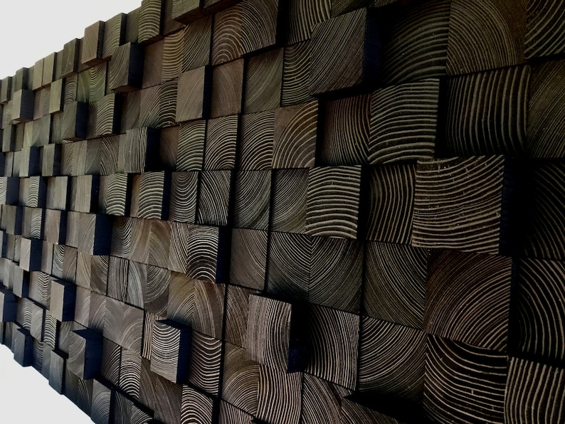 Reclaimed Wood Mosaic Wall Art – Black Geometric Sculpture - Etsy