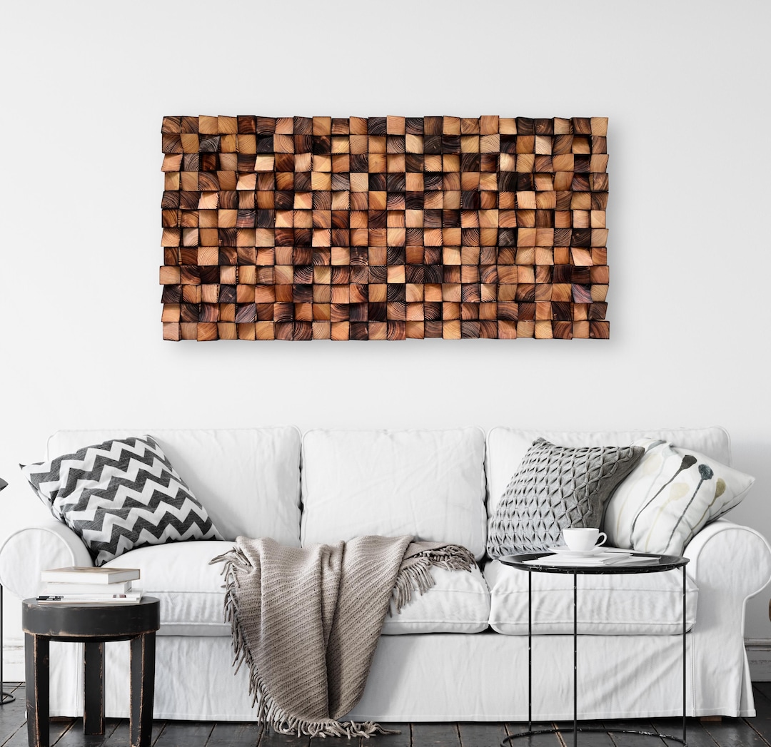Handmade Wood Wall Art - Natural Wood Decor - Geometric Sound Diffuser ...