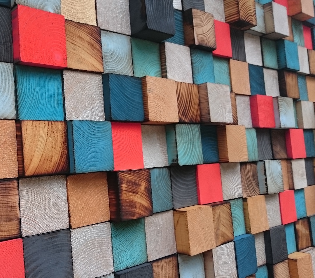 Reclaimed Wood Mosaic Wall Art – Colorful Wooden Sculpture - Etsy