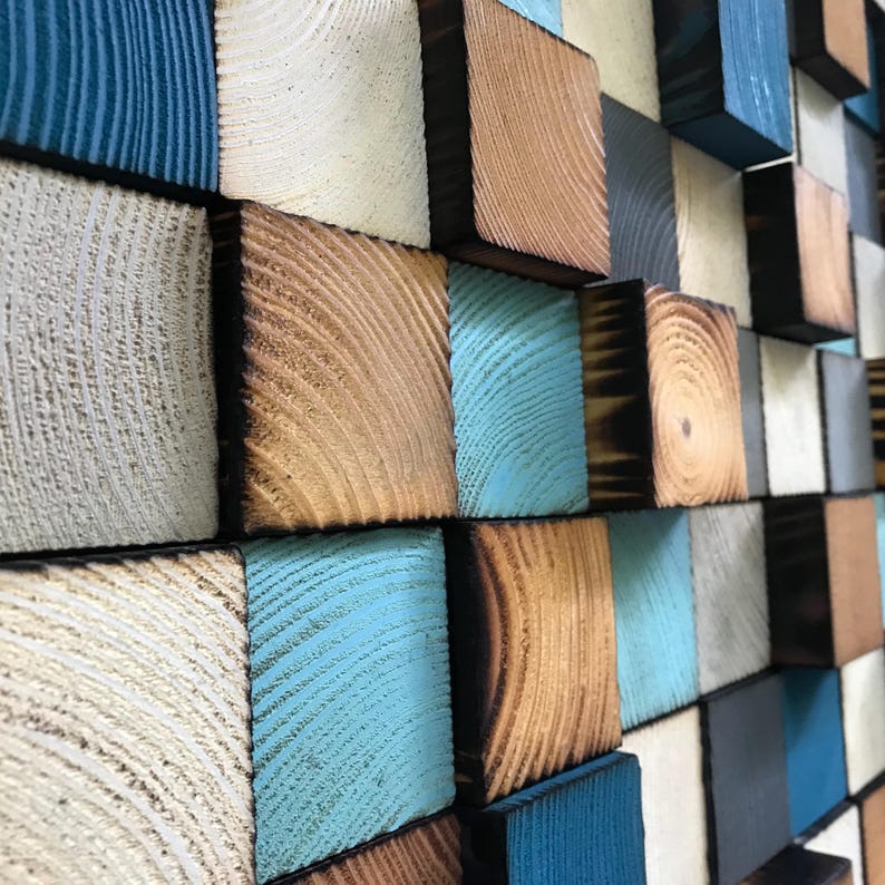 Reclaimed Wood Wall Art – Geometric Wooden Mosaic Decoration - Etsy