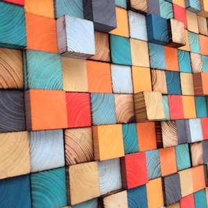 Wood Wall Art - Home Decor - Colorful Wall Decor - Wooden Wall Sculpture - Mosaic - Living Room Art