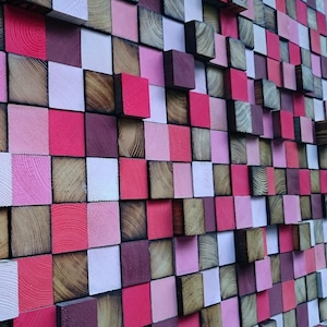 Large Wall Art - Wood Wall Art - Reclaimed Wood Art Sculpture - Modern Wall Art - Red Pink Bronze Wall Decoration