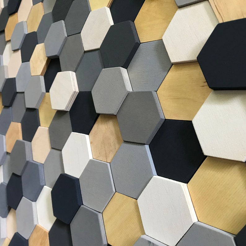 Wood Wall Art Hexagon Wall Decor Wood Mosaic READY TO SHIP Etsy Canada