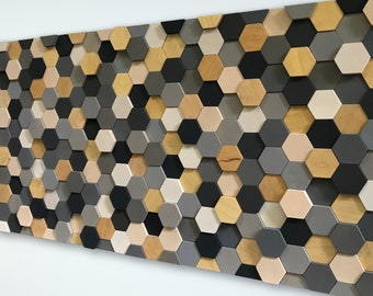 Wood Wall Art - Hexagonal Wall Art - Living Room Wall Decor