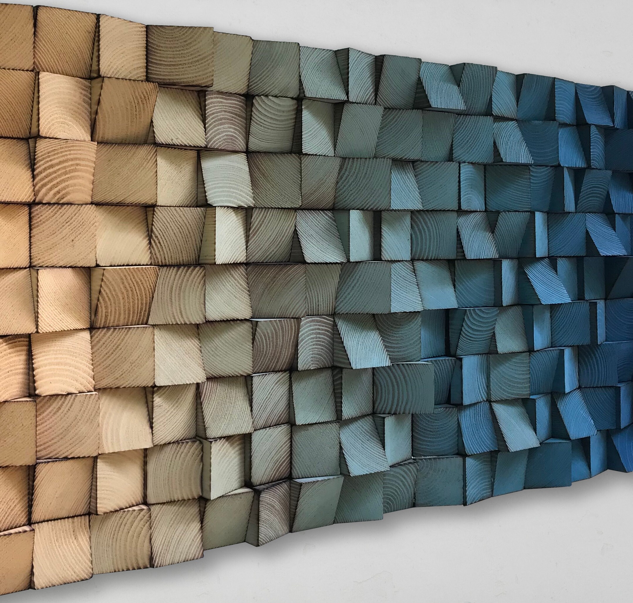 Reclaimed Wood Mosaic Wall Art – Beige & Blue Sound Diffuser - Etsy