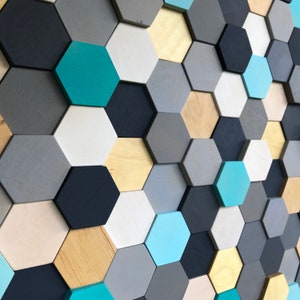 Wood Wall Art - Hexagon Wall Decor - Wood Mosaic