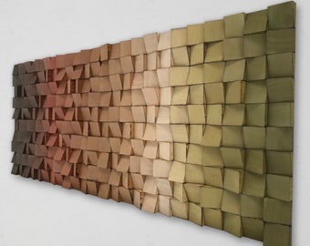 Wood Wall Art - Ombre Wall Decor - Wood Sound Diffuser - Wooden Mosaic