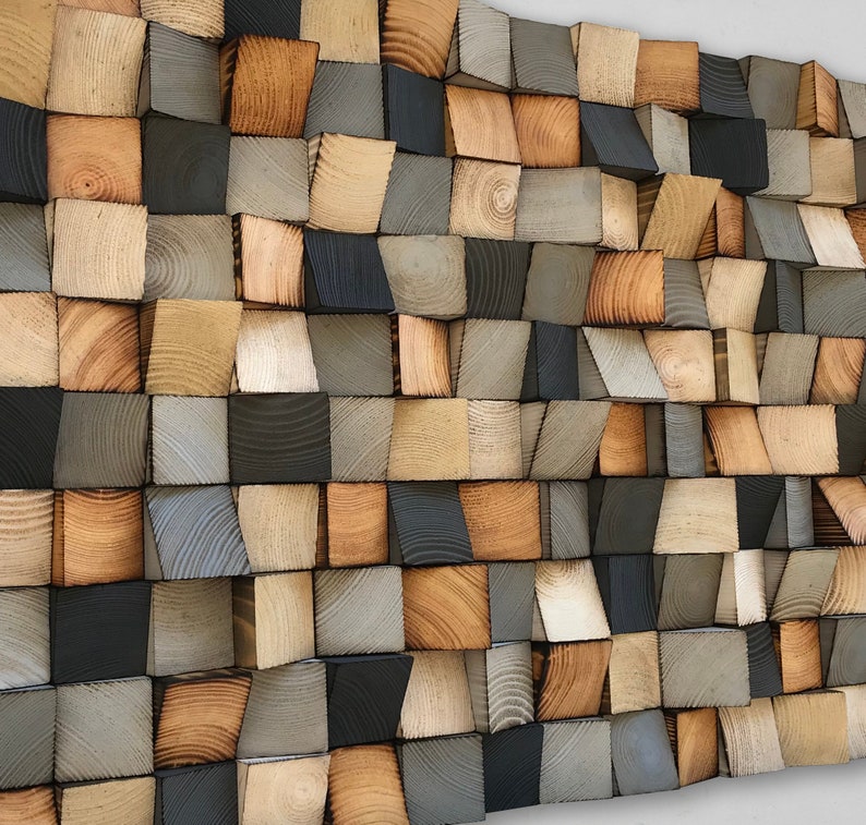 Handmade Reclaimed Wood Mosaic Wall Art – Sound Diffuser Panel - Etsy