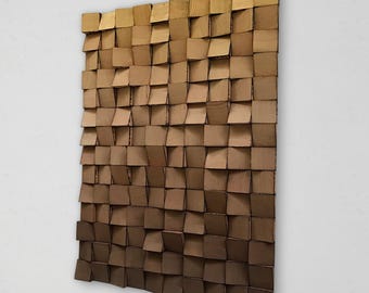 Wood Wall Art - Handmade Sound Diffuser - Brown Gold Wall Decor